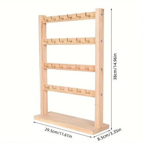 Wood Jewelry Display Stand – Pendant, Necklace & Earrings Holder with Hooks | Desktop Jewelry Organizer