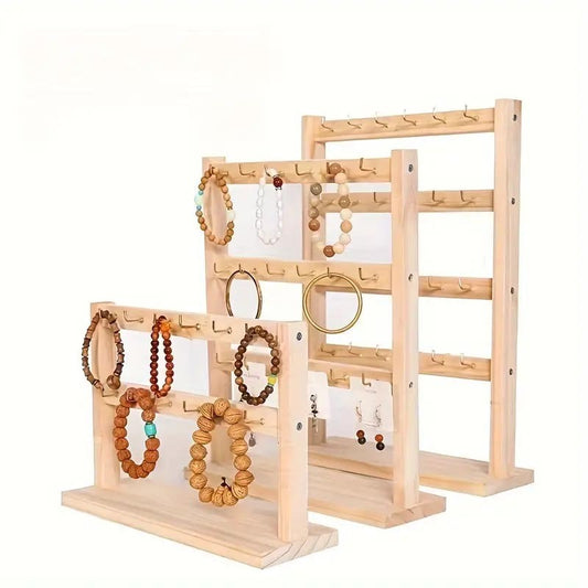 Wood Jewelry Display Stand – Pendant, Necklace & Earrings Holder with Hooks | Desktop Jewelry Organizer