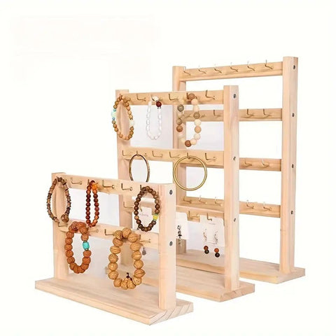 Wood Jewelry Display Stand – Pendant, Necklace & Earrings Holder with Hooks | Desktop Jewelry Organizer