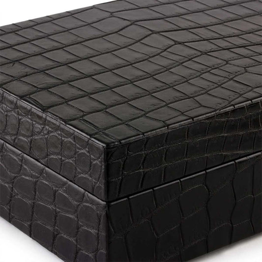 Leather watch box - Watch case for 8 watches - Black alligator