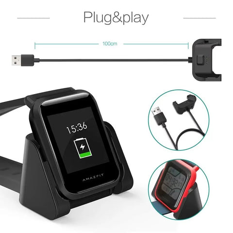 High-quality replacement USB magnetic charger for Xiaomi Huami Amazfit Bip Youth A1608 Smartwatch, featuring a fast-charging cable cradle for reliable and efficient power delivery.